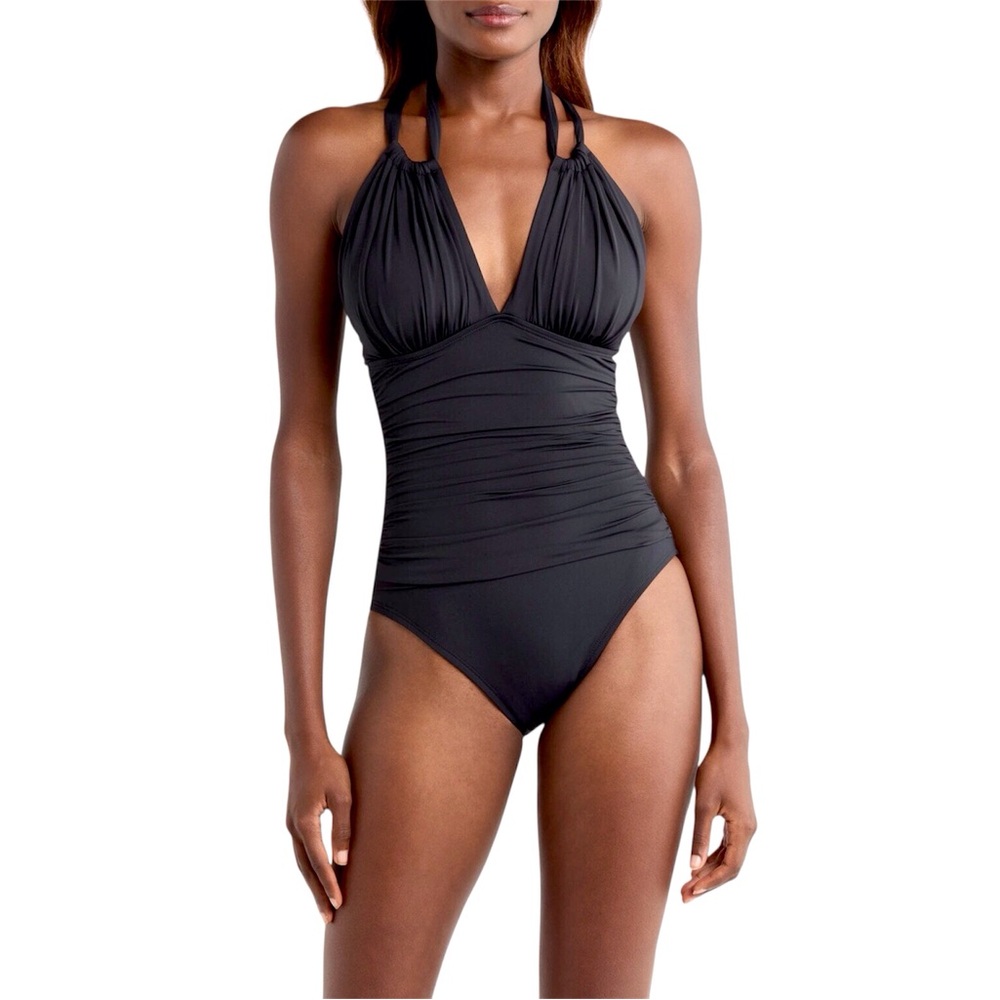 La Blanca One Piece Swimsuit Black Island Goddess Convertible High Neck Size 10